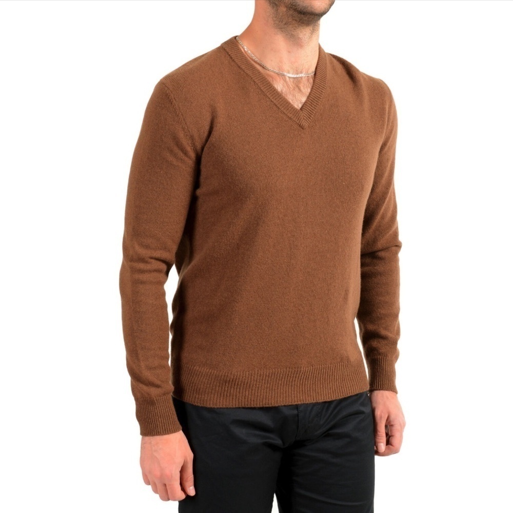 Black Brown 1826 Men’s Knit Sweater Wool Cinnamon Brown V neck Old money XL - Picture 1 of 10
